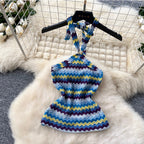 Colorful Striped Camisole & Skirt 2Pcs