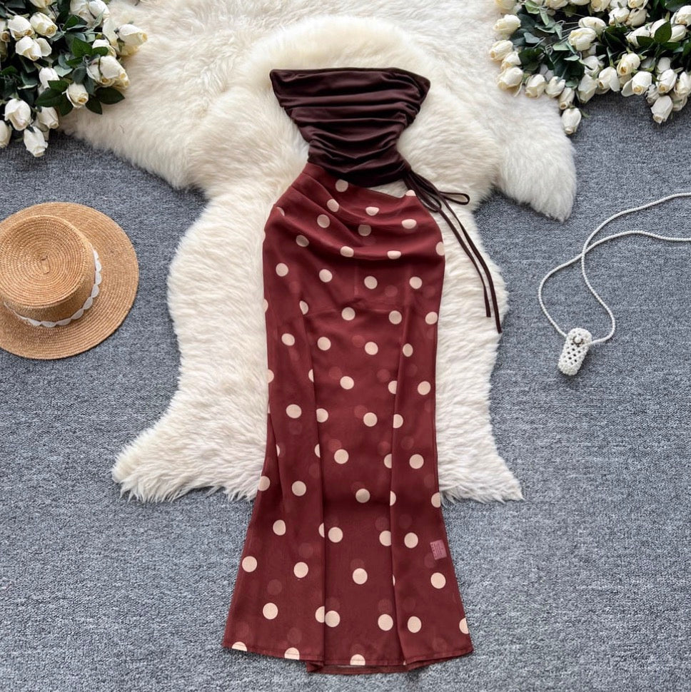 Niche Polka-dot Patchwork Bustier Dress
