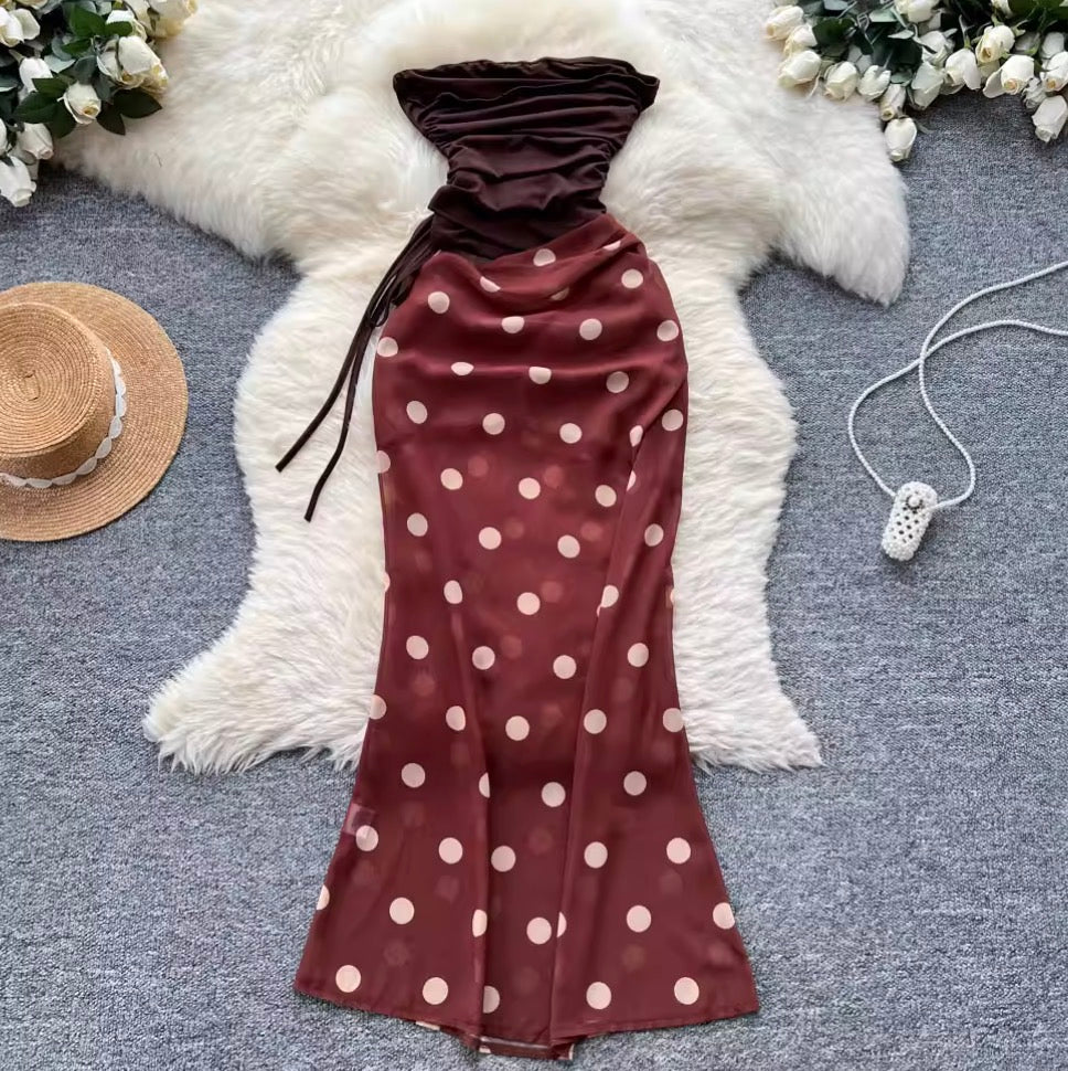 Niche Polka-dot Patchwork Bustier Dress