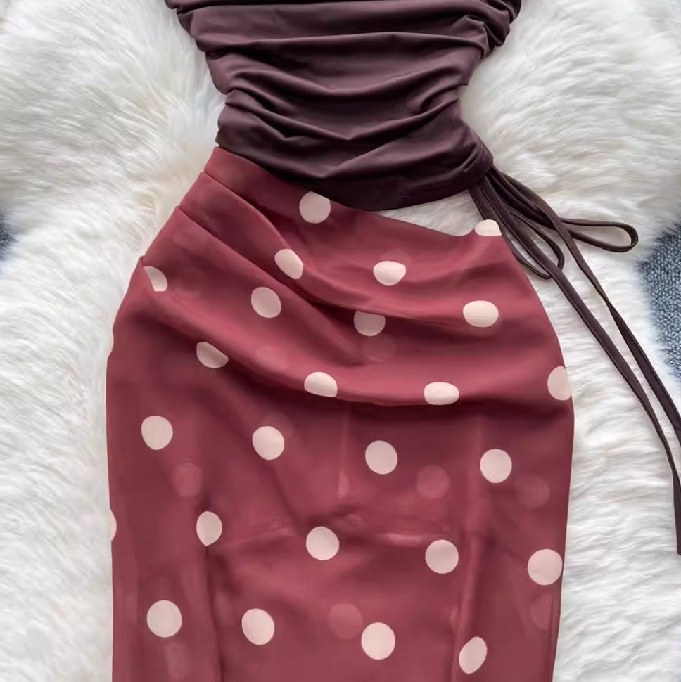 Niche Polka-dot Patchwork Bustier Dress