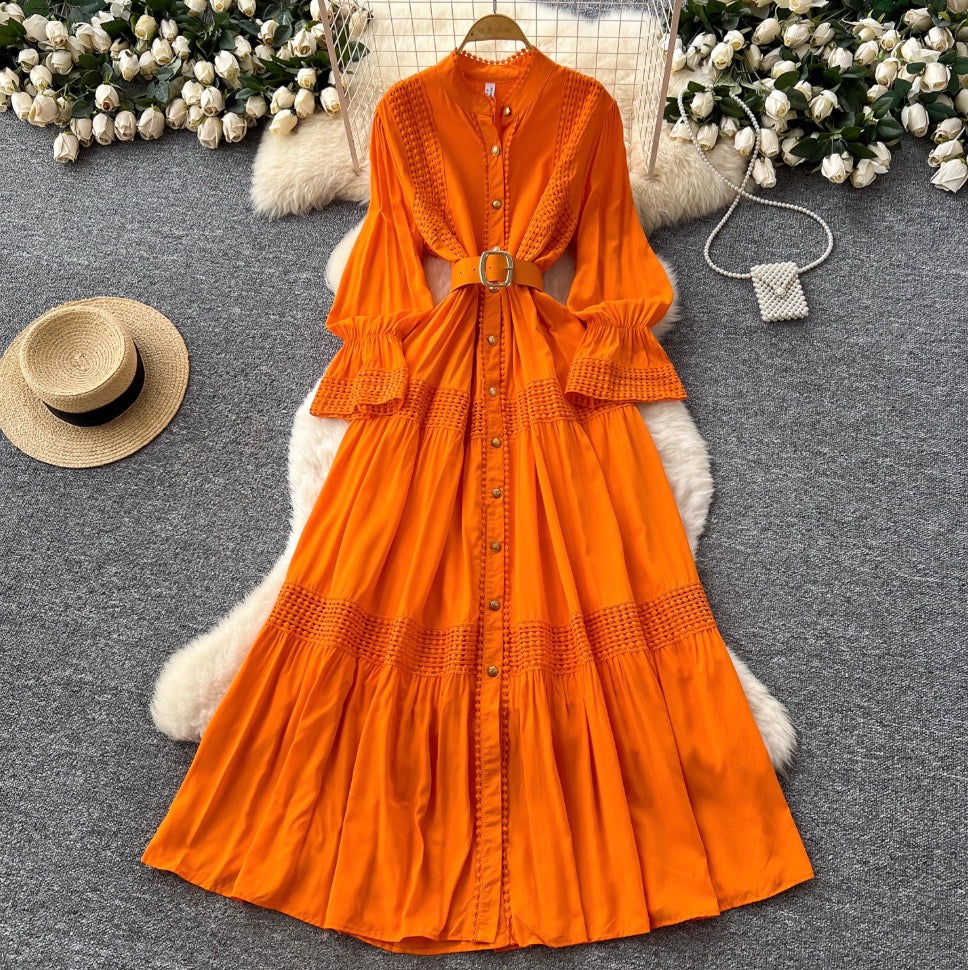 Courtly Flared Sleeve Shirt Dress