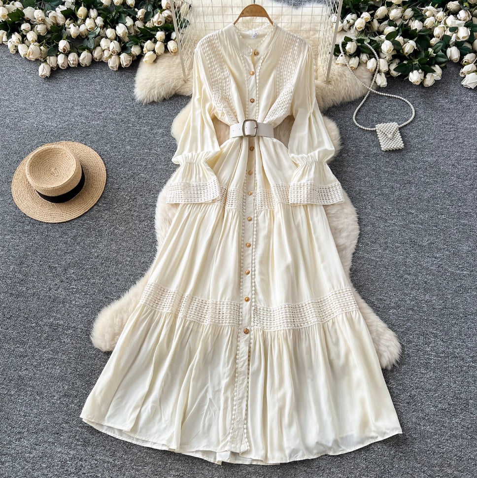 Courtly Flared Sleeve Shirt Dress
