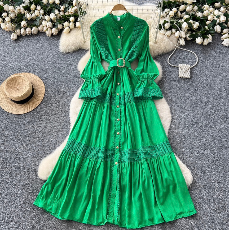 Courtly Flared Sleeve Shirt Dress
