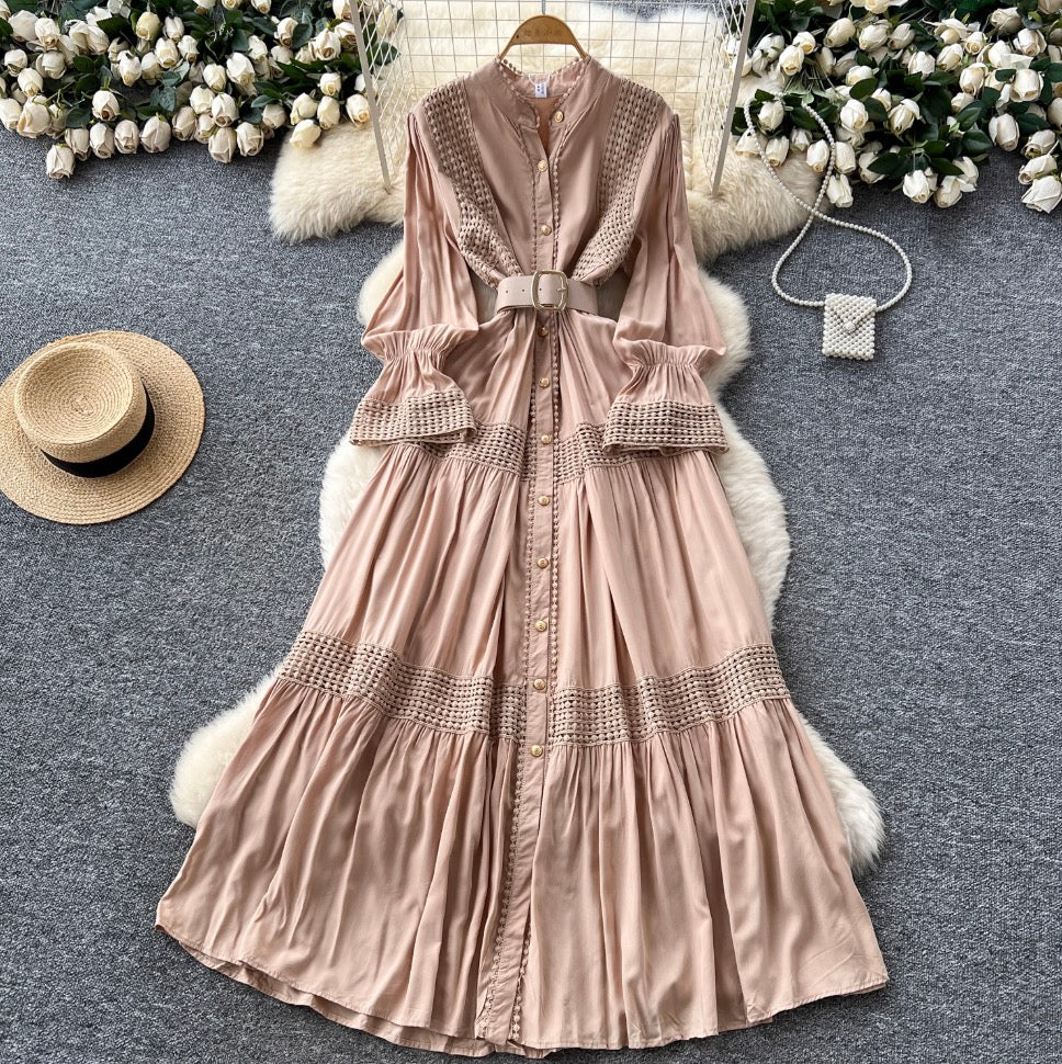 Courtly Flared Sleeve Shirt Dress