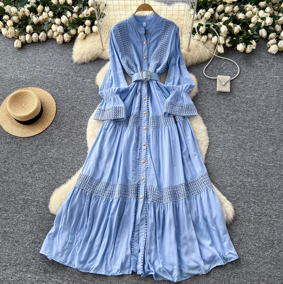 Courtly Flared Sleeve Shirt Dress
