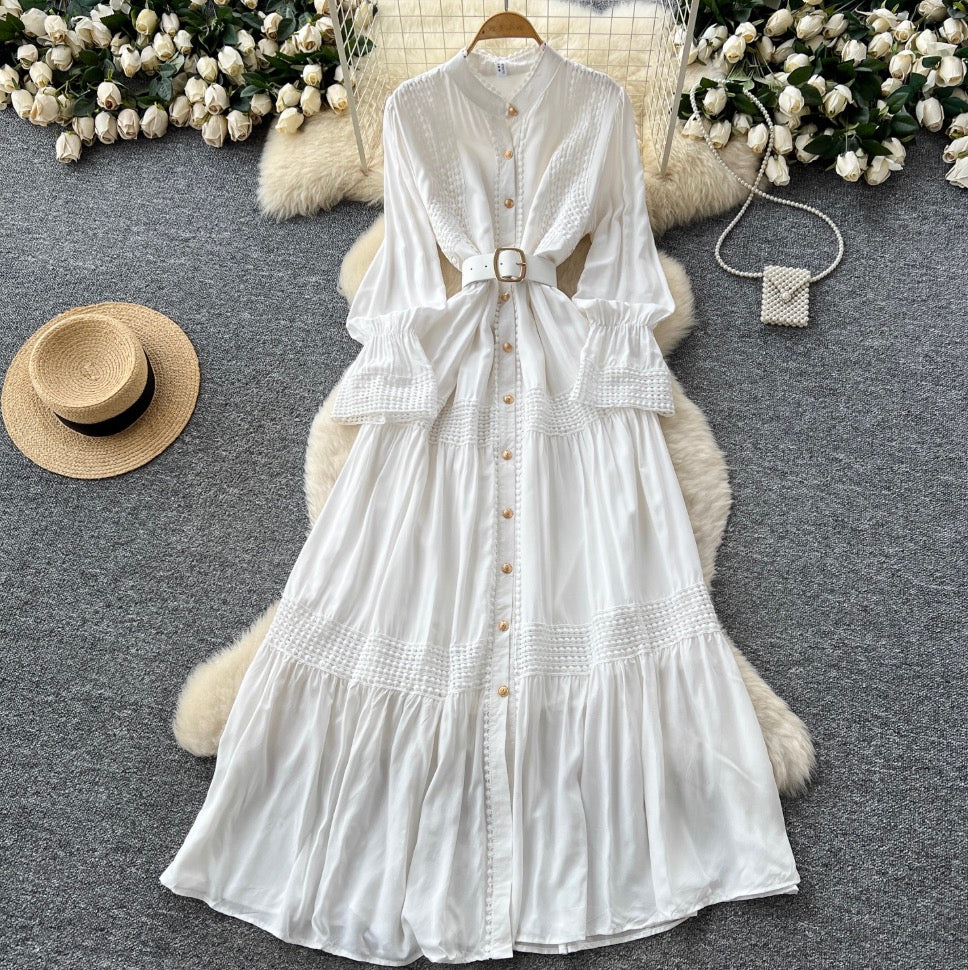 Courtly Flared Sleeve Shirt Dress