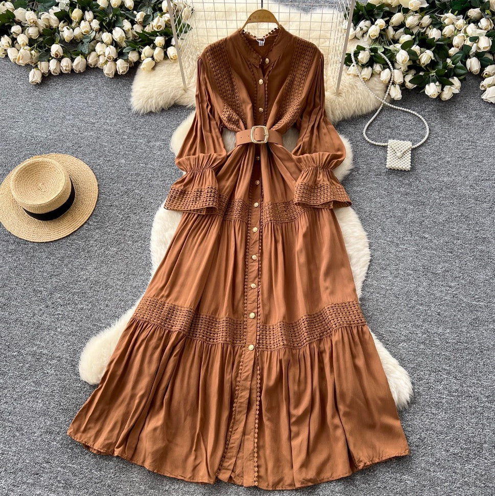 Courtly Flared Sleeve Shirt Dress