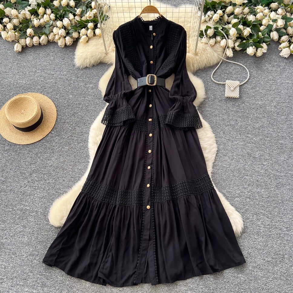 Courtly Flared Sleeve Shirt Dress