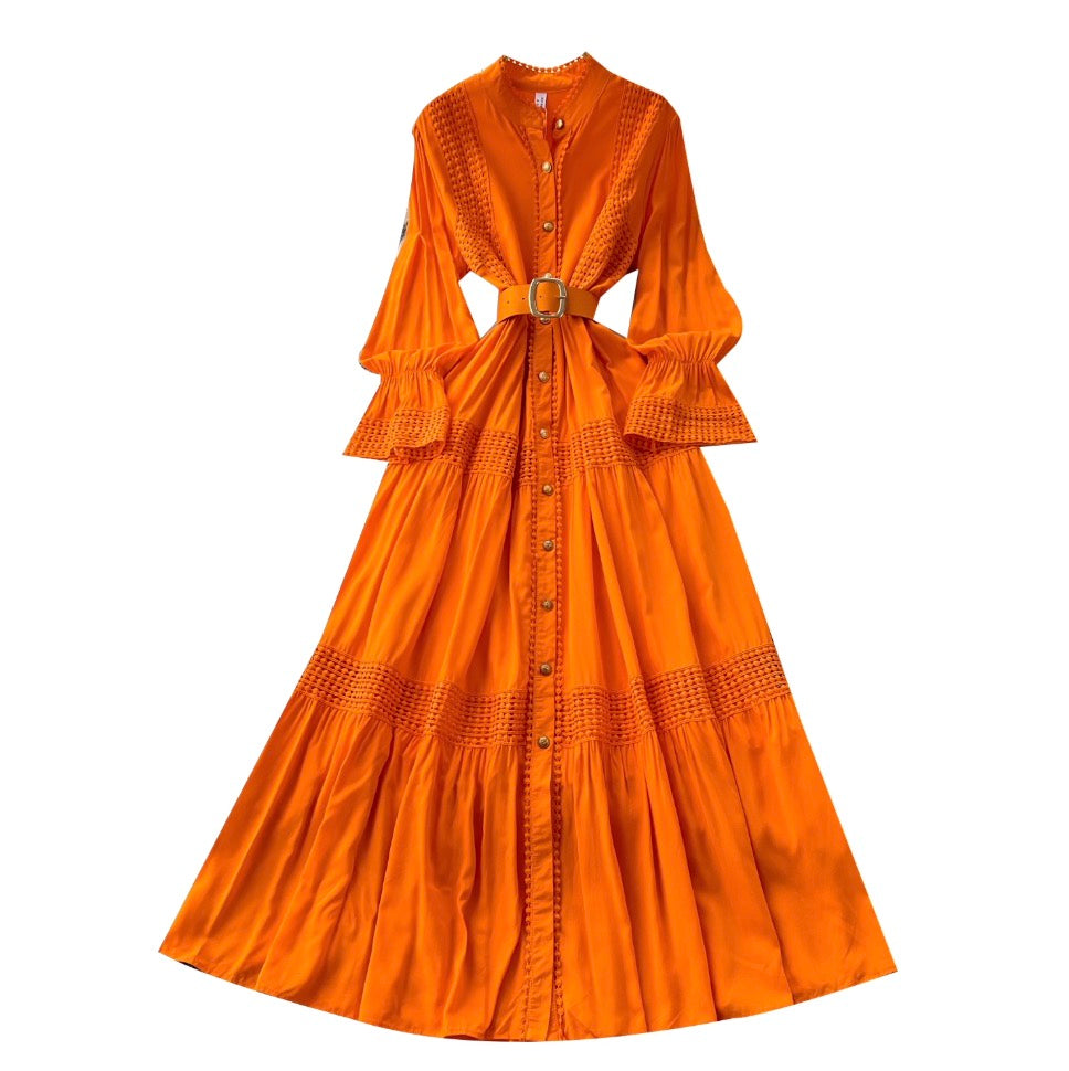 Courtly Flared Sleeve Shirt Dress