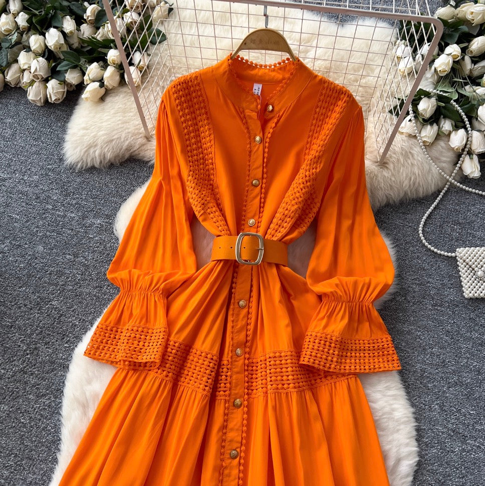 Courtly Flared Sleeve Shirt Dress