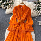 Courtly Flared Sleeve Shirt Dress