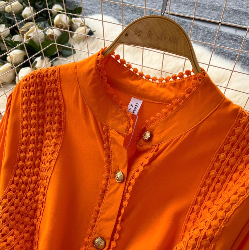 Courtly Flared Sleeve Shirt Dress