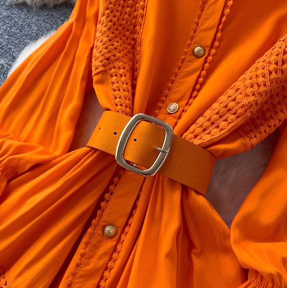Courtly Flared Sleeve Shirt Dress