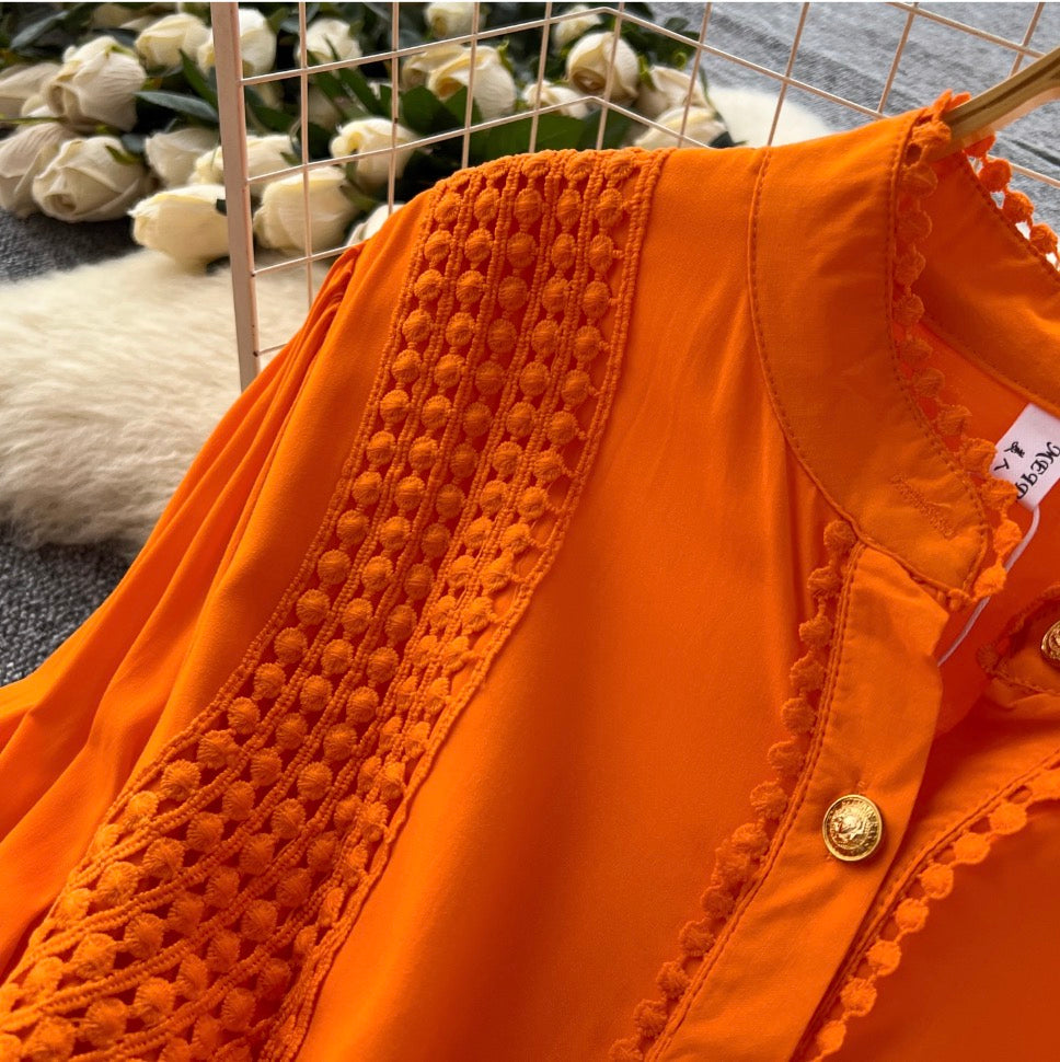 Courtly Flared Sleeve Shirt Dress