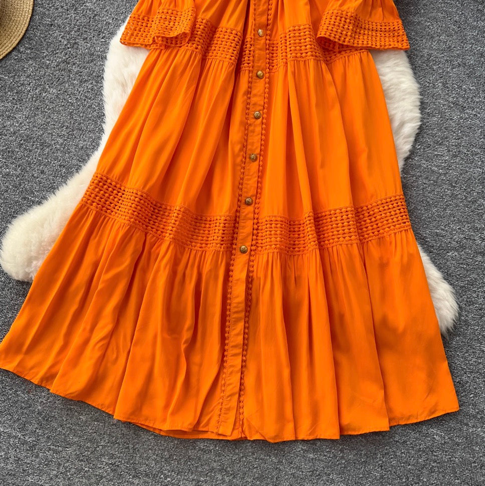 Courtly Flared Sleeve Shirt Dress