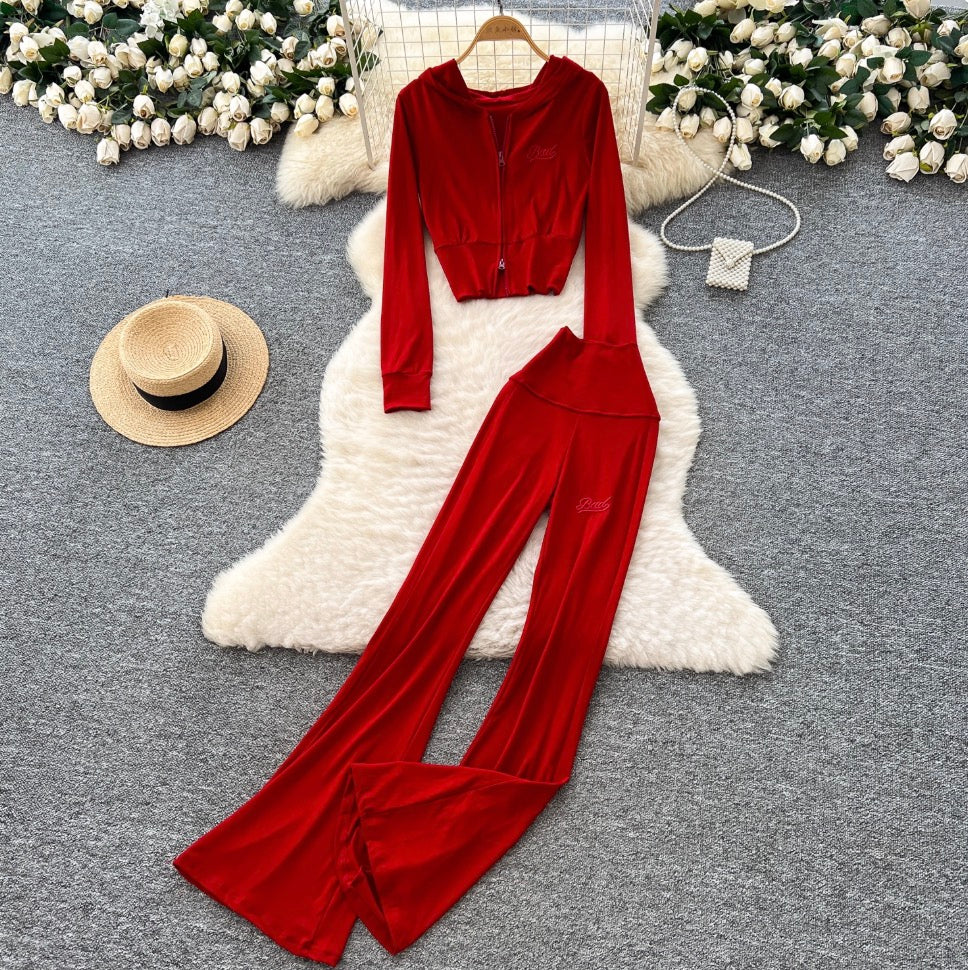 Casual Hoodie & Flared Trousers 2Pcs
