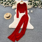 Casual Hoodie & Flared Trousers 2Pcs