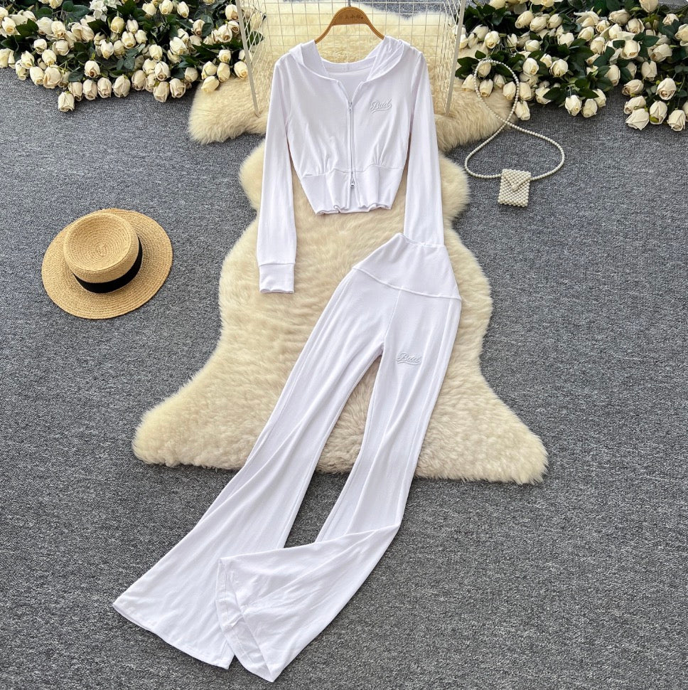Casual Hoodie & Flared Trousers 2Pcs