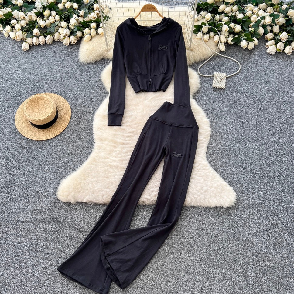 Casual Hoodie & Flared Trousers 2Pcs