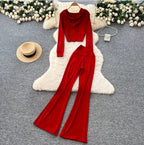 Casual Hoodie & Flared Trousers 2Pcs