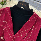 Plaid Tweed Dress & Sweater 2Pcs