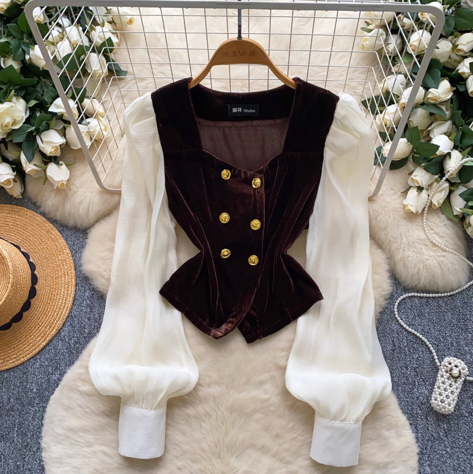 Vintage Flared Sleeve Suede Top