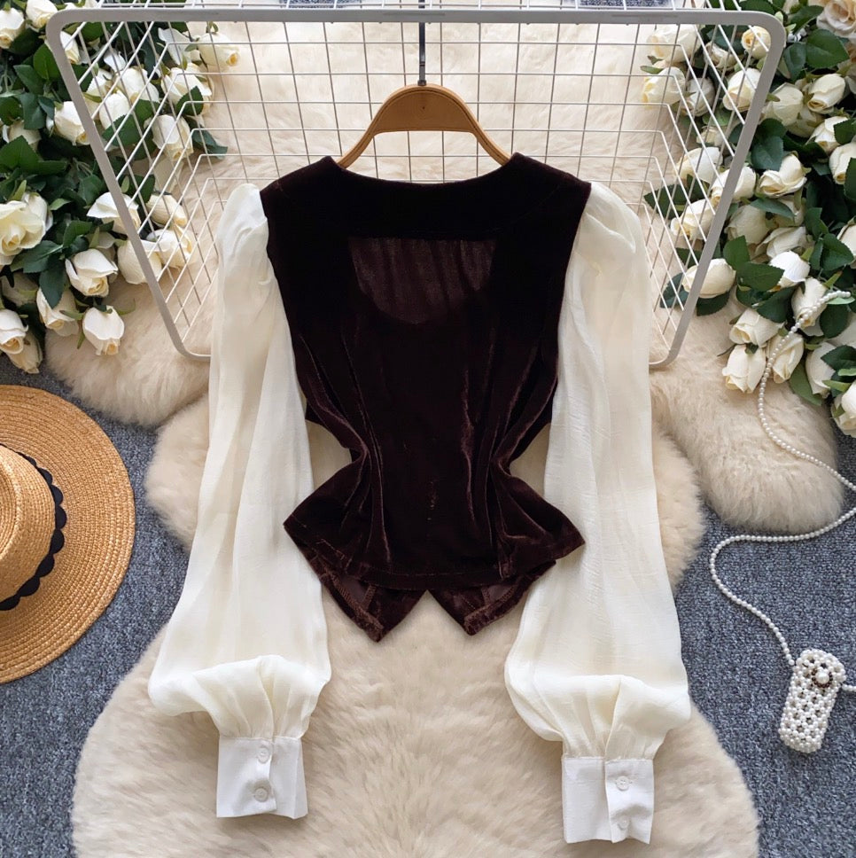 Vintage Flared Sleeve Suede Top