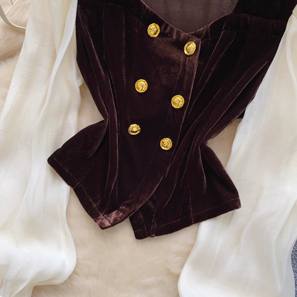 Vintage Flared Sleeve Suede Top