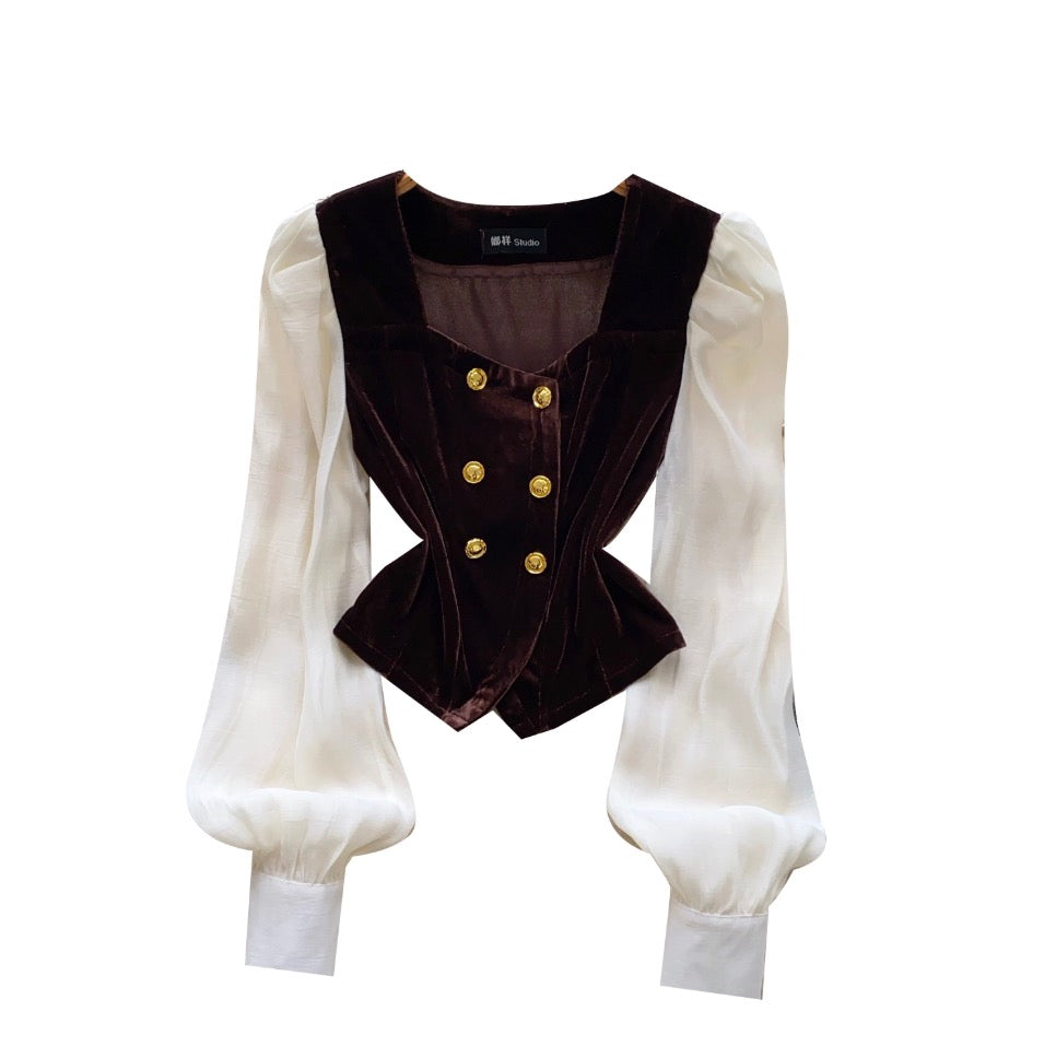 Vintage Flared Sleeve Suede Top