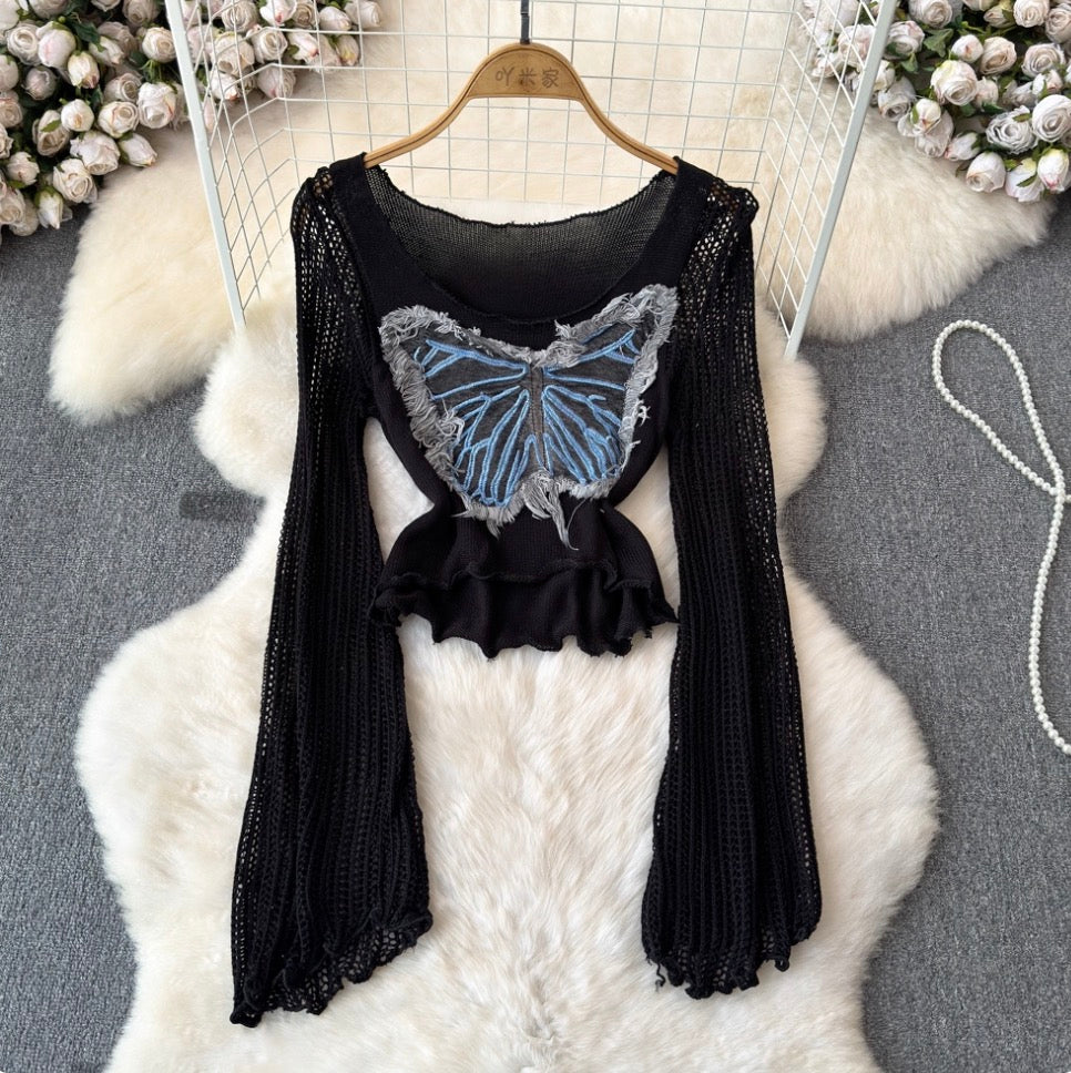 Butterfly Sequin Slim-fit Hollowed Knitwear