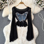 Butterfly Sequin Slim-fit Hollowed Knitwear