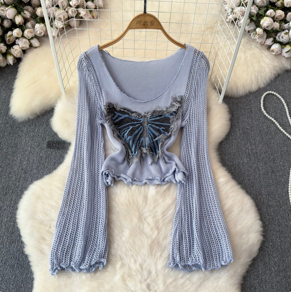 Butterfly Sequin Slim-fit Hollowed Knitwear