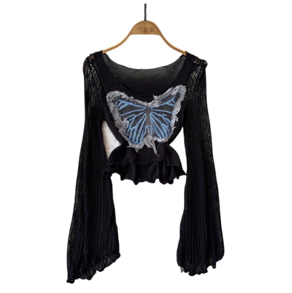 Butterfly Sequin Slim-fit Hollowed Knitwear