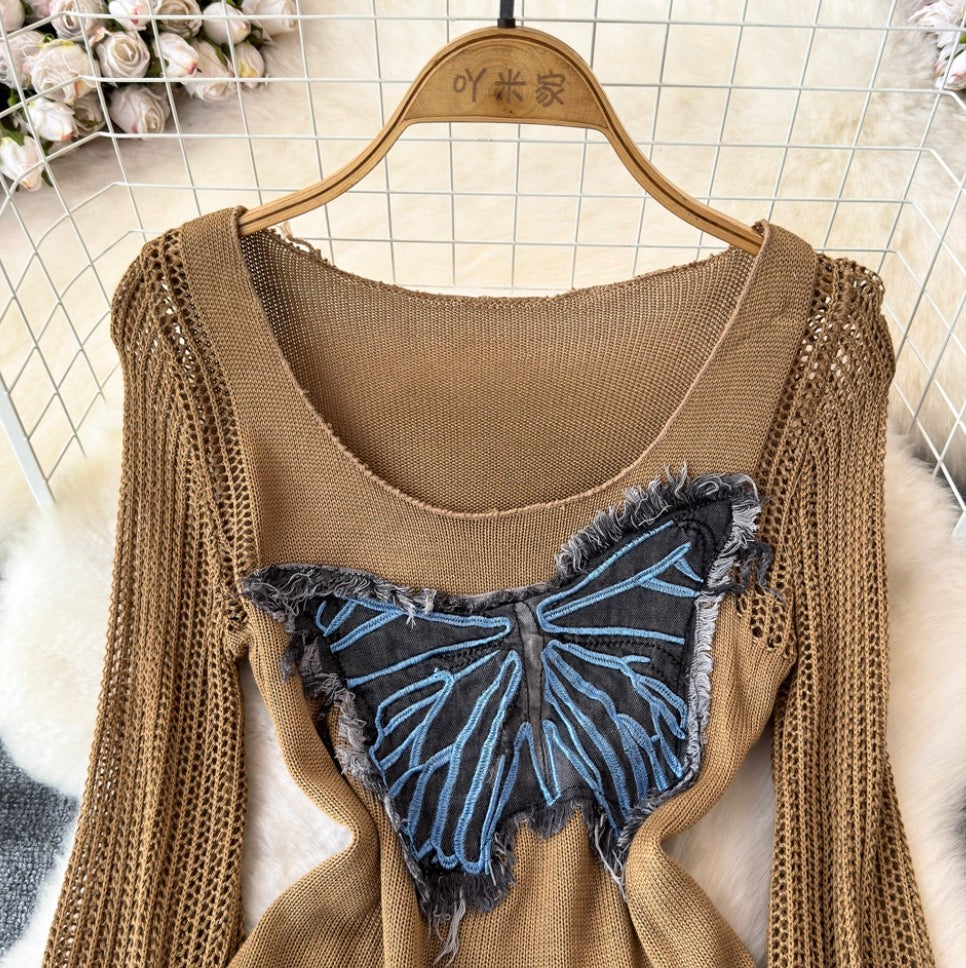 Butterfly Sequin Slim-fit Hollowed Knitwear