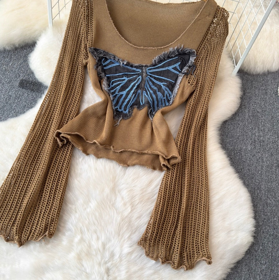 Butterfly Sequin Slim-fit Hollowed Knitwear