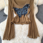 Butterfly Sequin Slim-fit Hollowed Knitwear