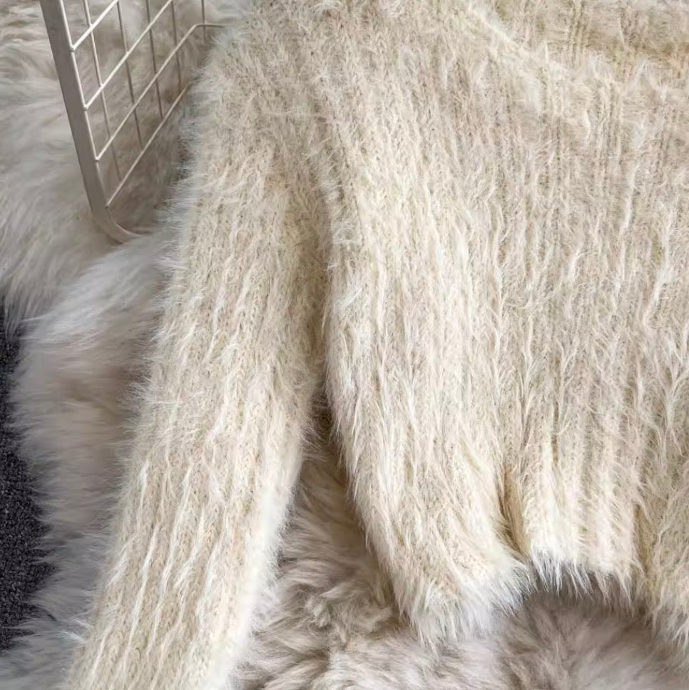 Mink Fur Knitwear & Colorful Skirt 2Pcs