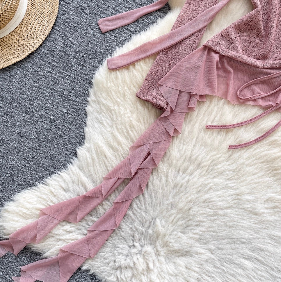 Print Drawstring Shirt with Ribbon