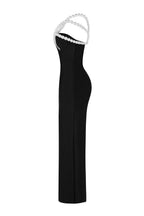 Bandage Faux Pearl Slit Off-Shoulder Maxi Dress