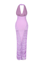 Mesh Splicing Gathering V-Neck Maxi Dress