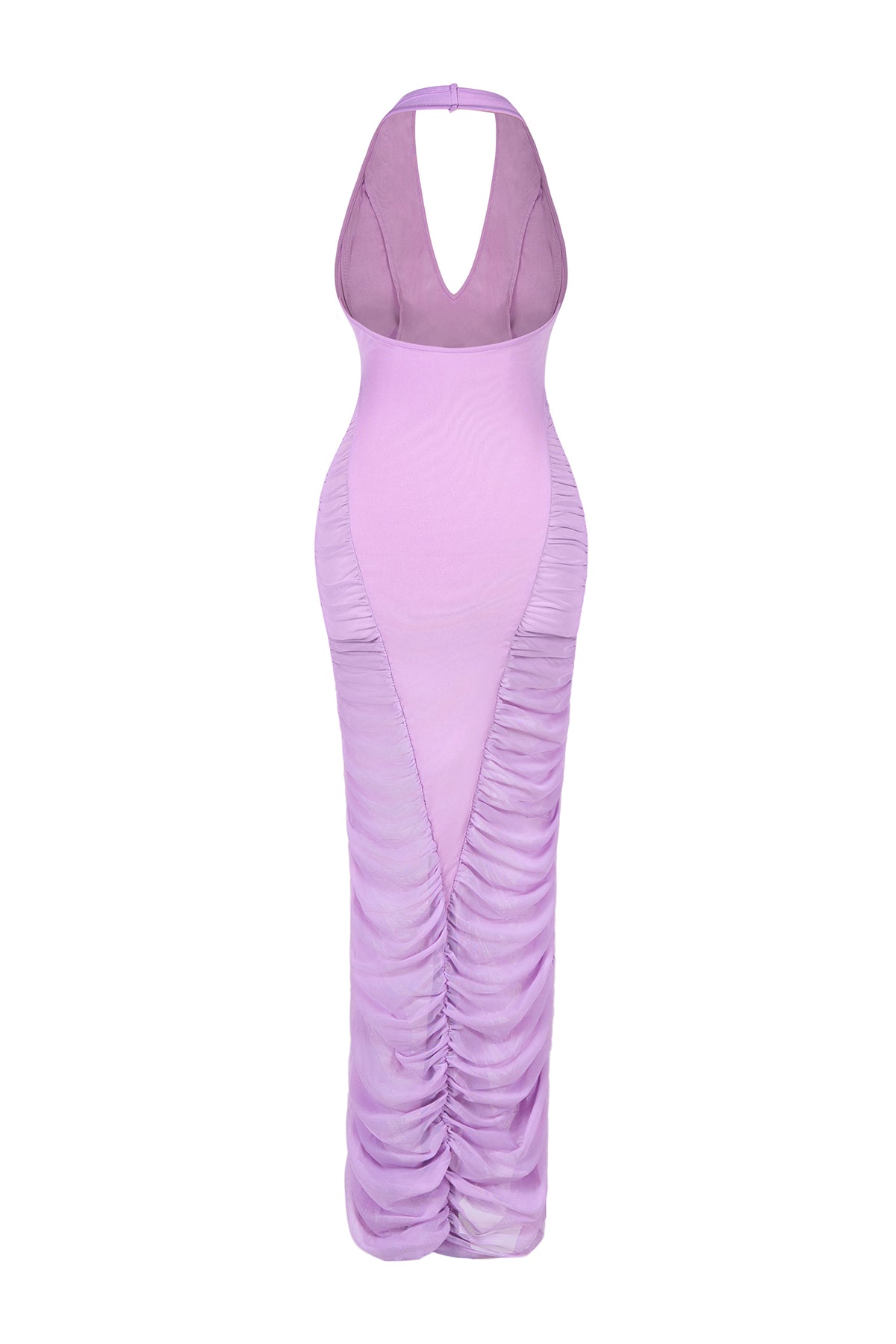 Mesh Splicing Gathering V-Neck Maxi Dress