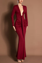 Solid Gathering Long Sleeve Maxi Dress