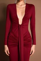 Solid Gathering Long Sleeve Maxi Dress