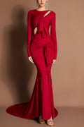 Solid Cut-Out Tie-up Long Sleeve Maxi Dress