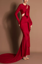 Solid Cut-Out Tie-up Long Sleeve Maxi Dress
