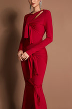 Solid Cut-Out Tie-up Long Sleeve Maxi Dress