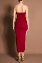 Sequin Tassel Off-Shoulder Slit Midi Dress