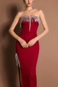 Sequin Tassel Off-Shoulder Slit Midi Dress