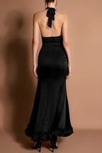Satin Frill Maxi Dress