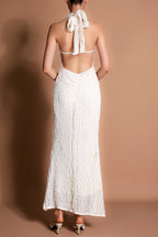 Solid Lace Tie-Up Halter Neck Maxi Dress